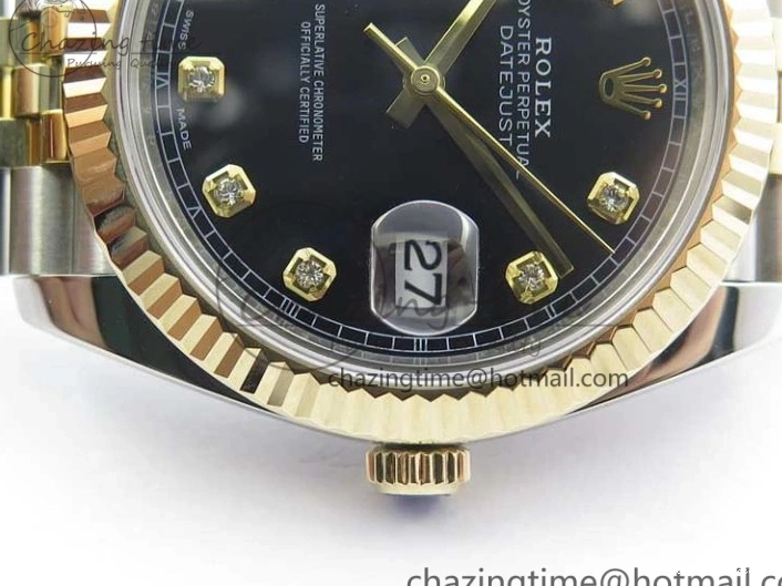 AAA Replica Watches SS Dial Wrapped WWF SS YG 41 Crystals DateJust 3128 on A YG Bracelet SoftTouch Edition Jubilee Best Wrapped Makers 126333 Black 0117